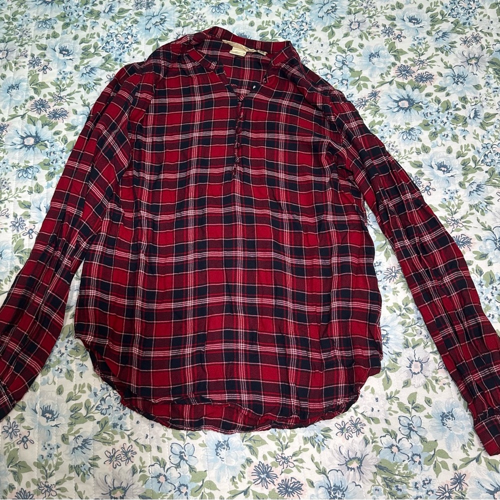 Black and Red Plaid Blouse with Buttons